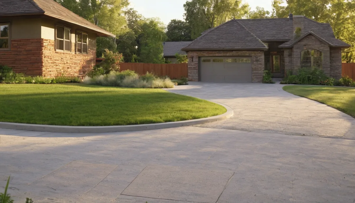 A new concrete driveway beside a brick ranch home in Aurora